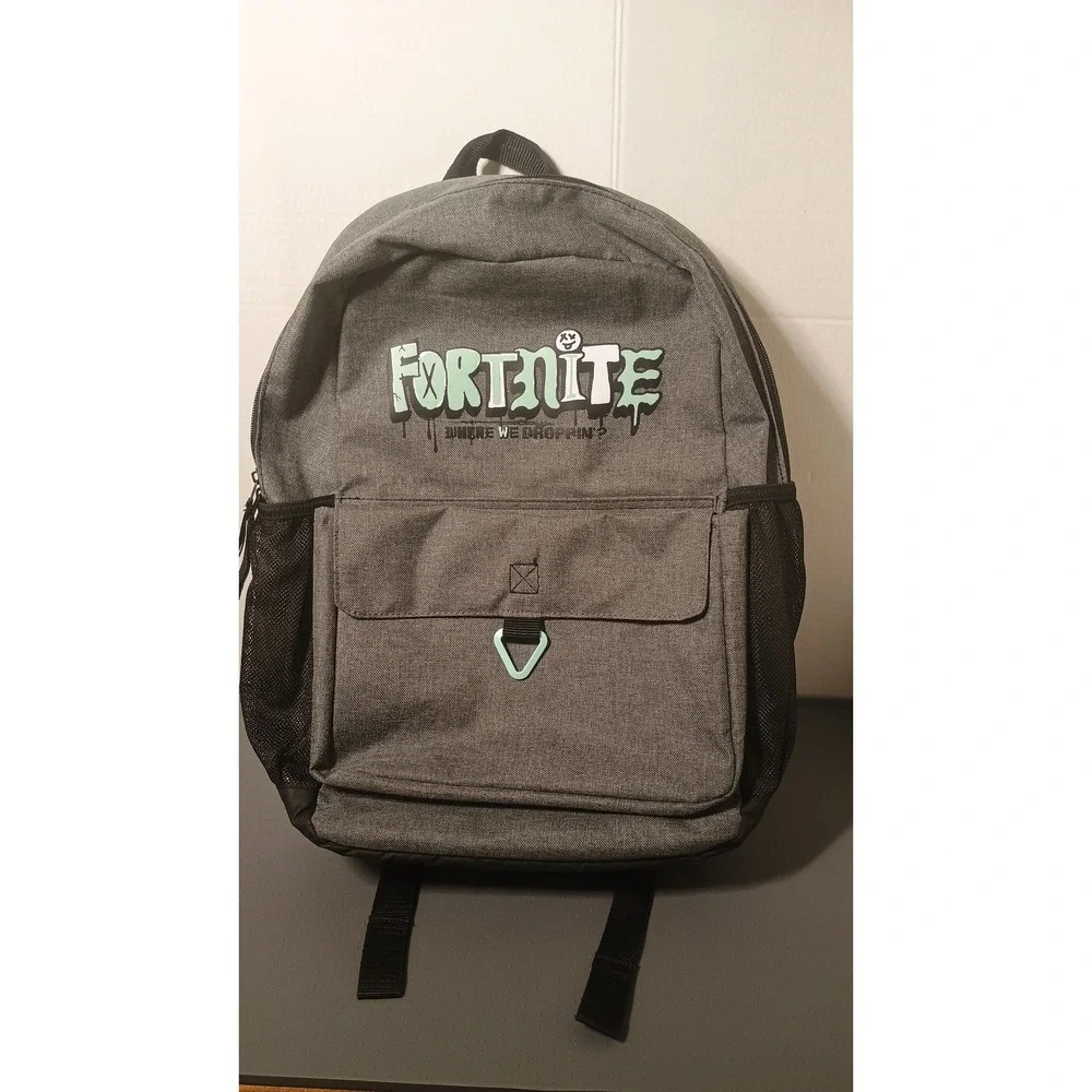Fortnite Backpack Unisex Kids Large Gray Excellent Where We Droppin Graphic